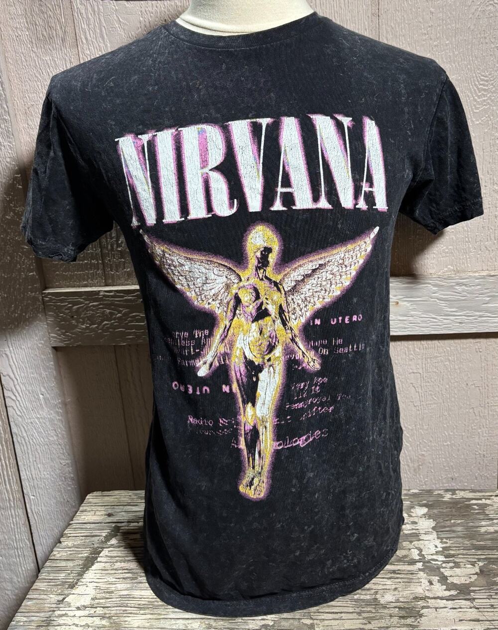 Nirvana in utero Black acid wash T-Shirt Size Medium rock band shirt distressed